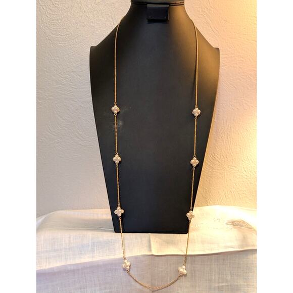 Vintage Napier Long Gold Tone Rope Chain Cluster Faux Pearl Necklace - Picture 1 of 6